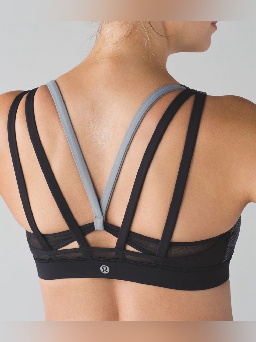 Lululemon Exhale Strappy Back Sports Bra Space Dye Black Grey Fits Sz 6